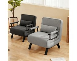 4-in-1 Fauteuil – Slaapstoel – Sofa Bed – Gastenbed – Relaxstoel – Verstelbare Rugleuning – 187x65 cm Slaapoppervlak – Linnen Bekleding – Donkergrijs