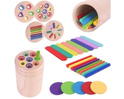 4-in-1 Houten Montessori Sorteerbox – Kleuren & Vormherkenning – Peuter Educatief Speelgoed met Bovenklep – Fijne Motoriek & Hand-Oog Coördinatie – Duurzaam Hout – Cadeau voor Peuters & Kleuters - T