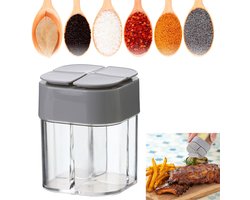 4-in-1 Kruidencontainer - Kruidenopslagcontainer - Keukenkruidendoos - Transparante kruidencontainer - Ontwerp met schenktuit - Geschikt voor kamperen, reizen, picknicks, barbecues, wandelen en uitstapjes - Grijs