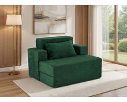 4-in-1 Luxe Slaapstoel 100x200 cm met Bedfunctie, Wasbare Corduroy Hoes en Rugkussen – Donkergroen | Casa Serena