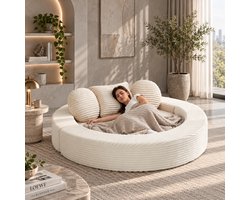 4-in-1 Opklapbare slaapbank - Ronde slaapbank - Multifunctionele slaapbank - Halfronde bank - Met kussen - Corduroystof - Geschikt voor woonruimtes, balkons en loungeruimtes - Beige