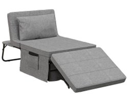 4-in-1 opklapbed, eenpersoonsbed, slaapbank, slaapbank, met matras, 5-standen verstelbare hoogte, geschikt voor slaapkamer, woonkamer, 188 x 75 x 38 cm (uitgevouwen afmetingen), 70 x 73 x 38 cm (opgevouwen afmetingen), grijs, staal.