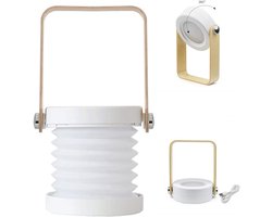 4-in-1 Opvouwbare Tafellamp – USB Inklapbare LED Lamp, Draagbare Lantaarn met Houten Handvat en Zaklamp – Touch Control Dimbaar 3 Helderheidsniveaus Nachtlamp voor Lezen, Buiten Kamperen (Wit)