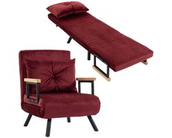 4-in-1 slaapbank met kussens - Eenpersoonsbank - Slaapbank - Fauteuil - Verstelbare rugleuning en zitkussen in vijf standen - 73x63x81cm - Geschikt om te lezen, tv te kijken, boeken te lezen en te liggen om uit te rusten - Rood