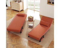 4-in-1 Slaapstoel / Slaapbank 180x57 cm – Opvouwbaar Logeerbed & Relaxstoel met Verstelbare Rugleuning – Ruimtebesparend Eenpersoonsbed tot 150 kg – Oranje – Pauwhome