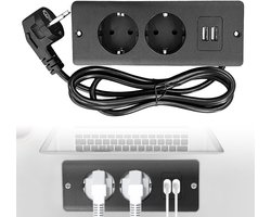 4 in 1 Verzonken Inklapbaar Tafelstopcontact met 2 Stopcontacten 2 USB en 1.5 m Kabel voor Werkblad Vergadertafel Zwart