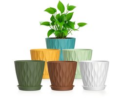 4-inch plastic plantenbak met drainagegaten en schaal, binnen- en buitenpotten voor planten, vetplanten en kruiden, set van 5