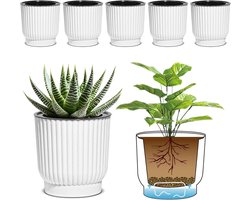 4 inch zelfbewaterende potten, 6 stuks Afrikaanse viooltjespotten, kleine plantenpotten, kleine binnenpotten, zelfbewaterende potten Afrikaanse viooltjes, vetplanten (6 stuks, 4 inch, wit)