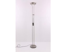 4 jaar garantie op LED - Vloerlamp leeslamp Highlight Luna - uplighter met leesarm - mat chroom staal rvs