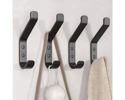 4 kapstokhaken - wandkapstok - haken - handdoekhaken - geschikt voor het ophangen van handdoeken, hoeden, rugzakken en kleding - metaal - zwart