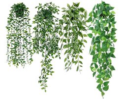 4 Kunstmatige Hangplanten, Gemengde Nep Hangplanten Set, Nep Hangplanten In Pot Voor Wandplank, Huis, Woonkamer, Binnen - en Buitendecoratie