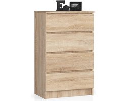 4-laaddeskast eiken look - robuuste opbergkast met zachtlopende lades