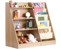 4-Laags Houten Boekenrek voor Kinderen, Zeslaags Draagdoekontwerp, Opbergrek voor Babyboeken En Speelgoed, Opbergkast voor Kinderkamers Zoals Slaapkamers, Speelkamers