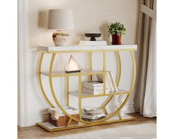 4-laags smalle haltafel met open opbergruimte - Industriële boerderijstijl consoletafel 39" - Metalen geometrisch frame, verstelbare poten - 100×80×30 cm - Wit