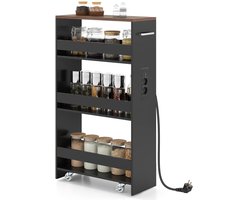 4-laags Trolley Smalle Keukentrolley Met Oplaadstation En Drie Open Planken-Bruin