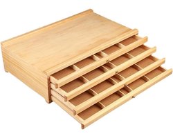 4-laden Houten Opbergdoos voor Kunstenaars – 40 x 26 x 12 cm – Draagbaar & Multifunctioneel – Voor Penselen