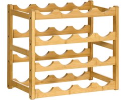 4-Lagen Flessenrek, Smal & Stijlvol Wijnfleshouder voor 16 Flessen met Glazenhouder