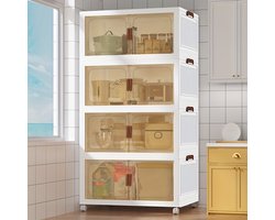 4 Lagen Opbergdozen met Deksel - 108L Opbergdozen Opbergkast Opvouwbaar - Opbergkasten met wielen en deuren - Breedte 45cm- Opbergen Organizer stapelboxen - Opruimen - Keuken - Badkamer - Woonkamer - Slaapkamer