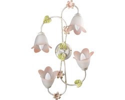 4 lampen plafondlamp wit metaal goud groene bladeren roze bloemen