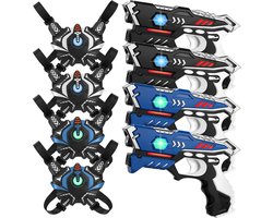 4 laserguns + 4 lasergame vesten - KidsTag lasergame set voor kinderen - Met unieke Vest Only optie!