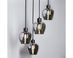 4-lichts hanglamp met smoke glas - Raleigh