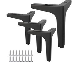 4 Meubelpoten, Bankpoot, Belasting tot 800 KG, Metalen Tafelpoot, Tafelondersteuning, met Schroeven, Geschikt voor Banken, TV-meubels, Salontafels, Kast en Nachtkastje, 10 cm (Zwart)