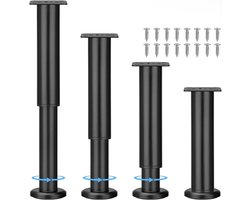 4 Meubelpoten - In hoogte verstelbaar - 25-43 cm - Metalen poten met verstelbare hoogte - Met schroeven - Meubelpoten - In hoogte verstelbaar - Bedpoten - Steunpoten - Geschikt voor slaapbanken, kasten, enz.