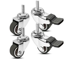 4 meubelwielen van 32 mm, zwenkwielen met M6 x 15 mm schroefdraad, wielen die geen strepen achterlaten, vergrendelbare zware wielen, totale draagcapaciteit 30 kg (2 met remmen)