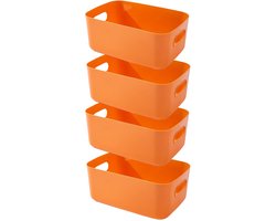 4 Opbergdoos,Kunststof Opbergmand met Handgrepen,Keukenkast,Opbergdoos,Kunststof Doos Organizer box voor Badkamer,Keuken (Oranje, 20×15×7 cm)