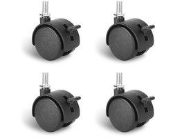 4-pack 1,5 inch zwenkwielen met zwenkwielstelen, vervangende wielen, 1,5 inch meubelwiel met vergrendelingsrem, metrische schroefdraad, M8 wielen voor tafel, lade, plantenplank, metalen rek, wasmand