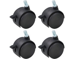 4-Pack 2-Inch Nylon Plastic Vervangende Zwenkwielen voor Kar, Zwenkwielen voor Meubels Vloerbescherming Bureaustoel Wielen Schroefdraad Steel met Rem Zwart
