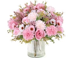 4-Pack 33cm Kunstmatige Rozenboeketten, Realistische Zijden Rozen, Voor Tafel, Keuken, Huisdecoratie, Roze