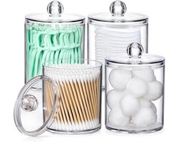 4-pack acryl wattenstaafjeshouder dispenser voor wattenstaafjes, ballen, pads, tandzijde sticks - kleine doorzichtige plastic pot apothekerspotset, badkamerbenodigdheden accessoires decoratie, kaptafel cosmetische opbergorganizer 10*7cm
