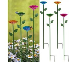 4-pack bijenwaterstations - voederbakken voor bloemen en vlinders, bijenwaterbakken voor buiten, metalen tuindecoraties, bijenbaden voor op het terras - fuchsia, groen, blauw, geel
