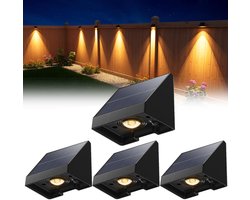 4-pack decoratieve solar lampen voor schutting – Waterdichte LED buitenverlichting op zonne-energie met warm wit licht – Voor muur, terras, tuin, hek, garage, zwembad – Eenvoudige installatie – Verhoogde veiligheid