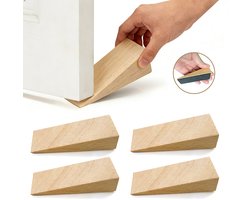 4-pack – Driehoekige houten deurstoppers – Antislipbasis – Deurwiggen voor huisveiligheid – Creatieve & minimalistische deurstoppers – Geschikt voor alle deuren (speciaal ontworpen voor slaapkamer- en toegangsdeuren) – 9 x 3 x 2,5 cm
