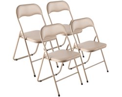4-Pack Inklapbare Stoelen Met Gepolsterde Kussen, Inklapbare Lederen Zittingen en Stabiel Metaal Frame, Draagbare Stoelen voor Huis, Tuin, Feesten, Evenementen en Meer, Khaki