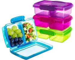 4-Pack Kinder Snackbox met 2 Vakken - Herbruikbare Bento Box, Lichtgewicht en Stapelbaar - Vaatwasser- en Koelkastveilig