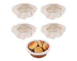 4-pack ronde broodrijsmand Afdekdoek -van 20 cm, stoffen voering, zuurdesemrijsmanden, stoffen, natuurlijke rotan bakmand, deksel voor rijzende deeg- stoffen voering, zuurdesem rijsdoek, natuurlijk rotan bakdeegmand（20*8cm-beige）