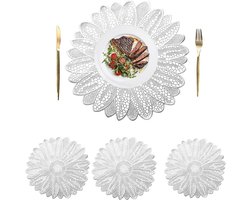 - 4-pack Ronde Vinyl Placemats 38 cm - Antislip, Wasbaar - Bruiloft Decoratie - Eettafel Keukendecoratie - Zilver