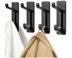 4-pack stokhaken- kapstok haken-kapstokhaak - om op te hangen- kapstokhaken- voor deur zelfklevend- metaal roestvrij heavy duy- voor handdoek jas hoed portemonnee in badkamer douche- zwart