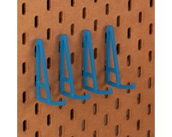 4-pack Toetsenbord- en fotolijsthouder voor Ikea Skadis pegboard - Blauw - Met opstaand haakje