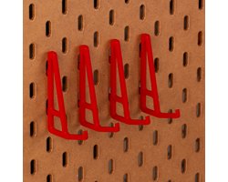 4-pack Toetsenbord- en fotolijsthouder voor Ikea Skadis pegboard - Rood - Met opstaand haakje