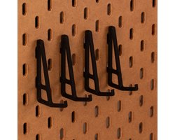 4-pack Toetsenbord- en fotolijsthouder voor Ikea Skadis pegboard - Zwart - Met opstaand haakje