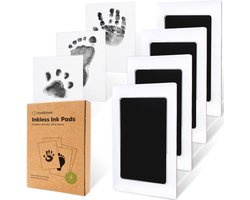 4-Pack Voetafdruk En Handafdruk Voor baby's Inktloos Stempelkussen - Poot Stempelafdruk - Voetafdrukkit baby's - Stempelkussenkits pasgeboren baby's (Jet Black)