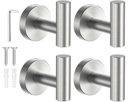 4-pack Zilveren Handdoekhaken, Handdoekhaak Voor Aan De Muur, Roestvrijstalen Handdoekhaak Voor in De Badkamer Om Op Te Hangen, Geborstelde Zilveren Handdoekhaken