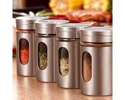 4-pack zout- en peperstrooiers, 90 ml kruidenpotje met strooideksel, glazen zoutstrooier met verstelbare schenkopening, roestvrijstalen kruidencontainer, keukenkruidenfles