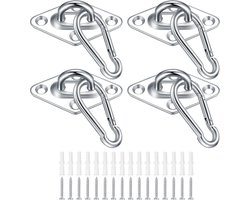 4 Pcs Eye Plates - RVS Ceiling Hooks - Wandhaken - Eye Holder - Mast Plate - Bevestigingshaken met Schroeven en Rubber Stopper - Voor Hangstoel - Zonnezeil en Tuinaccessoires