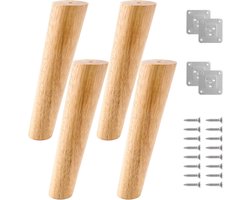 4 Pcs Houten Meubelpoten - 20cm Gehoekte Houten Tafelpoten - Robuuste Meubelpoten met Montageplaten en Schroeven - Zware Kabinetpoten voor Sofa, Bed, Kabinet, Tafel