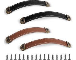 4 Pcs Leer Meubelhendels - 2 Groottes Handgemaakte Leer Meubelhendels - Ladehandgreep Kastenknoppen met Messing Schijven en Schroeven voor Keukenmeubels - Kledingkast Woondecoratie